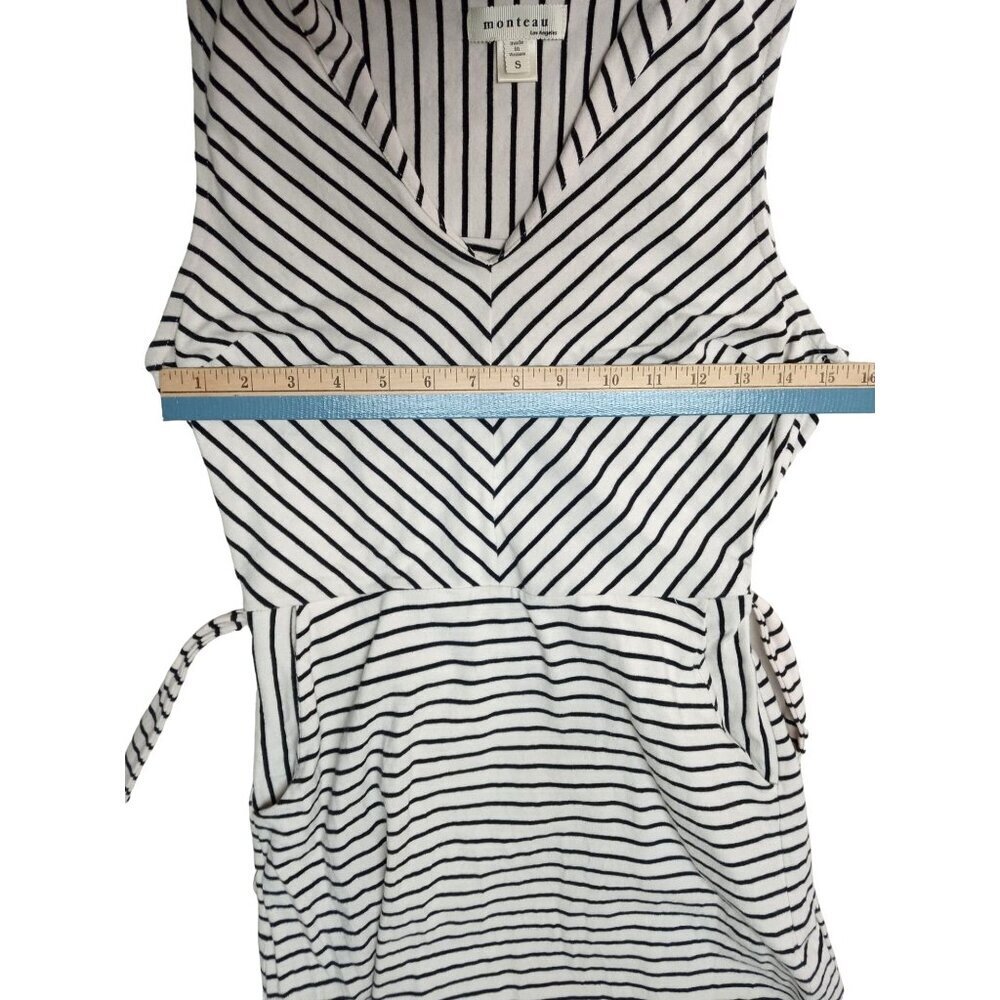 Monteau Los Angeles Womens White/Black Stripe Tied Waist Dress Size Small - Picture 13 of 14